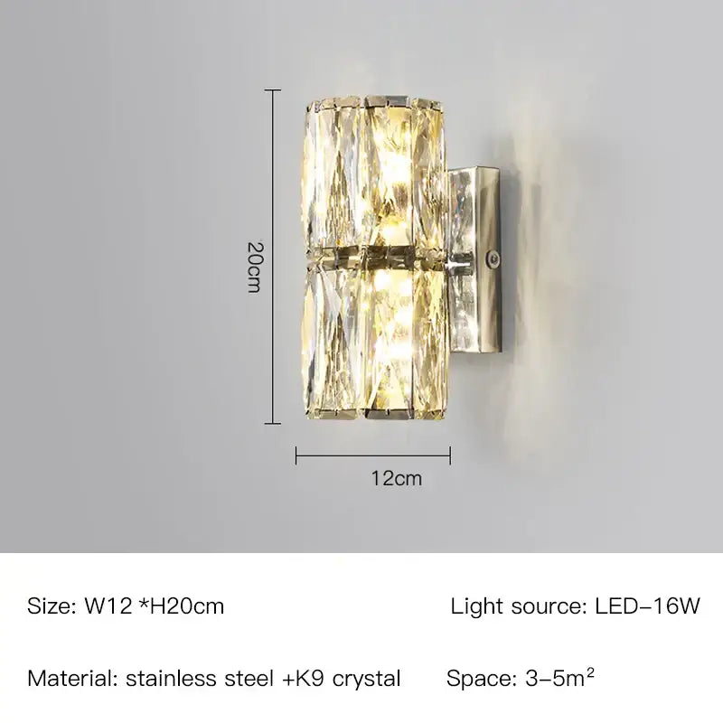 Modern gold & chrome crystal wall lamp bedroom geometric sconce
