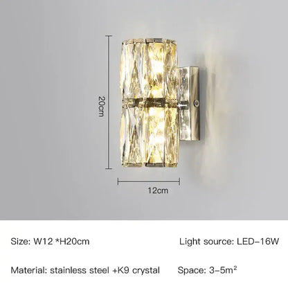 Modern gold & chrome crystal wall lamp bedroom geometric sconce