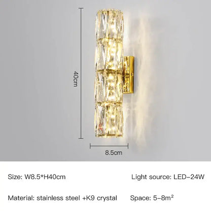 Modern gold & chrome crystal wall lamp bedroom geometric sconce