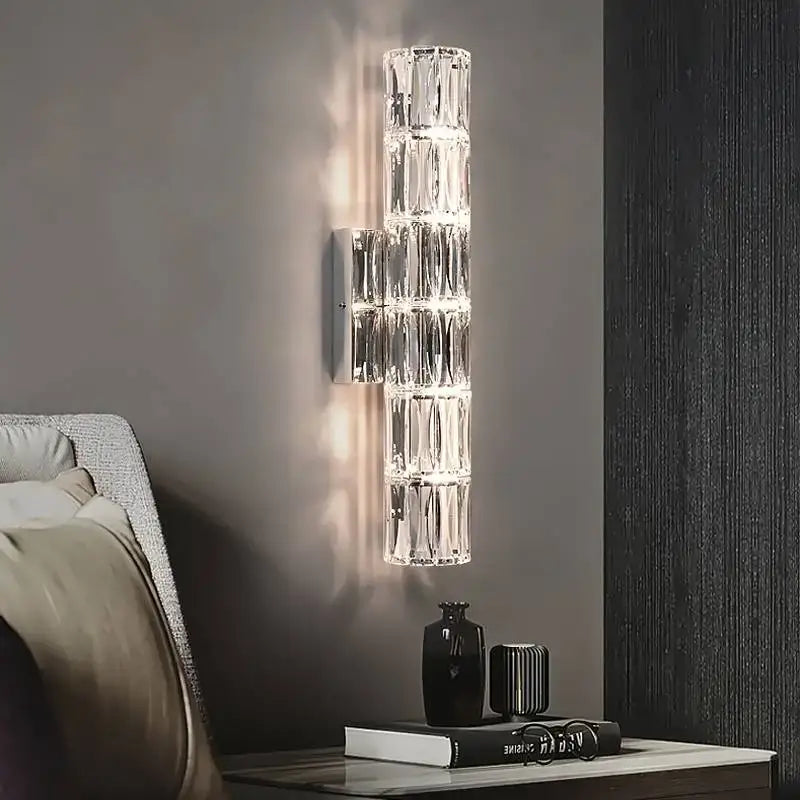 Modern gold & chrome crystal wall lamp bedroom geometric sconce