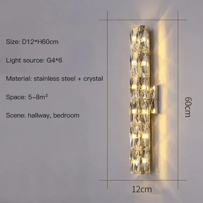 Modern gold & chrome crystal wall lamp bedroom geometric sconce