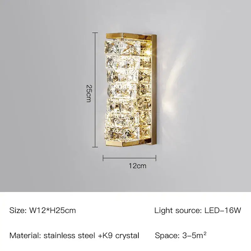 Modern gold & chrome crystal wall lamp bedroom geometric sconce