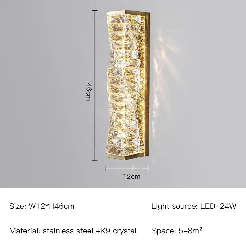 Modern gold & chrome crystal wall lamp bedroom geometric sconce