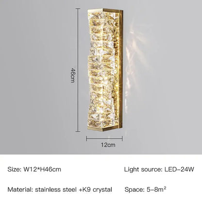 Modern gold & chrome crystal wall lamp bedroom geometric sconce