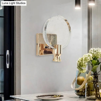 Modern gold circle panel wall light bedroom bubble crystal sconce