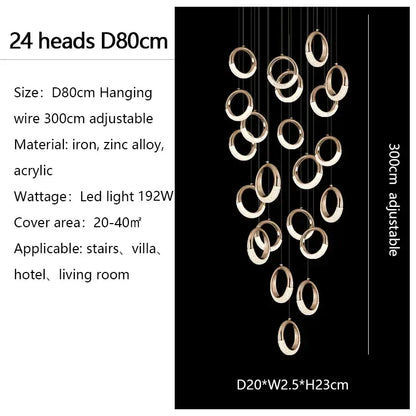 Modern gold circle ring led chandelier living room crystal pendant