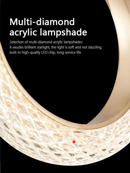 Modern gold circle ring led chandelier living room crystal pendant