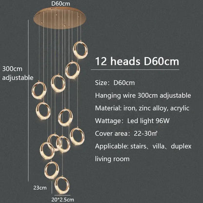 Modern gold circle ring led chandelier living room crystal pendant