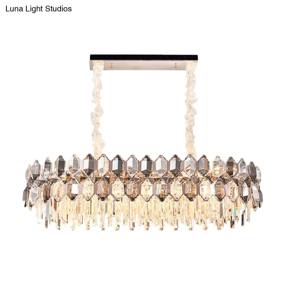 DecorBites™ Modern Gold Circle Suspension Pendant Light with Clear Crystal Prisms - 12-Head Island Lighting Fixture
