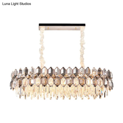 DecorBites™ Modern Gold Circle Suspension Pendant Light with Clear Crystal Prisms - 12-Head Island Lighting Fixture