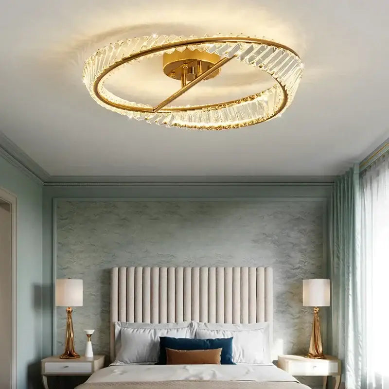 Modern gold circular crystal led ceiling light dining room