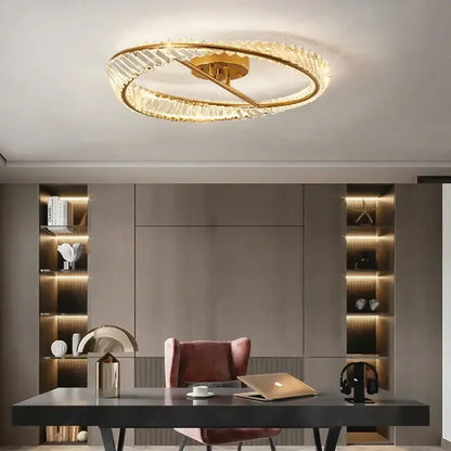 Modern gold circular crystal led ceiling light dining room