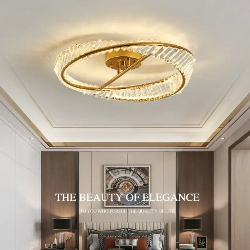 Modern gold circular crystal led ceiling light dining room