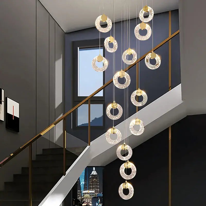 Modern gold circular crystal led chandelier living room light