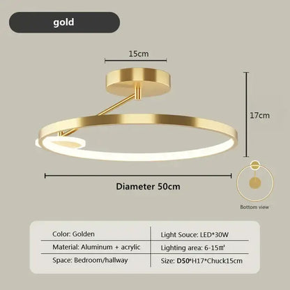 Modern gold circular led ceiling lamp bedroom minimalist lighting