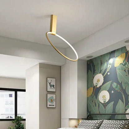 Modern gold circular led ceiling light for bedroom 360 degree rotation