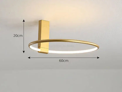 Modern gold circular led ceiling light for bedroom 360 degree rotation