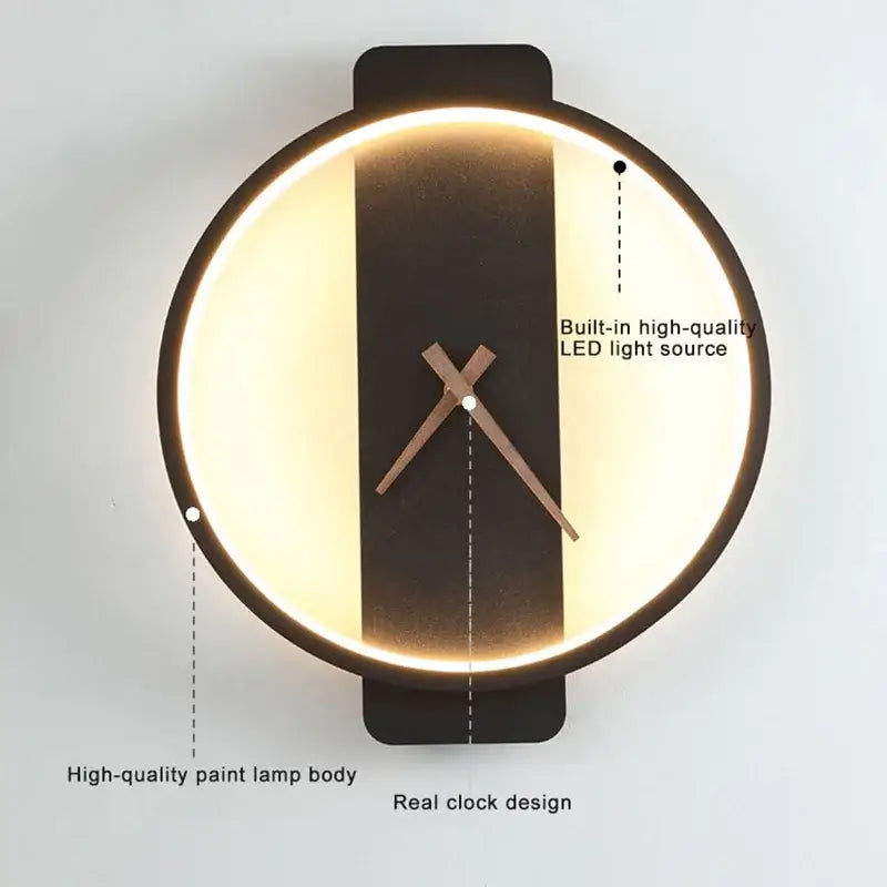 Modern gold circular led wall lamp wall clock bedroom backlight