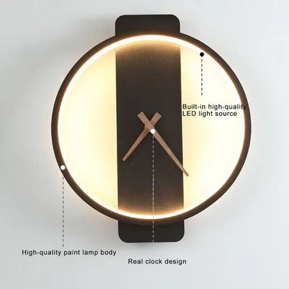 Modern gold circular led wall lamp wall clock bedroom backlight