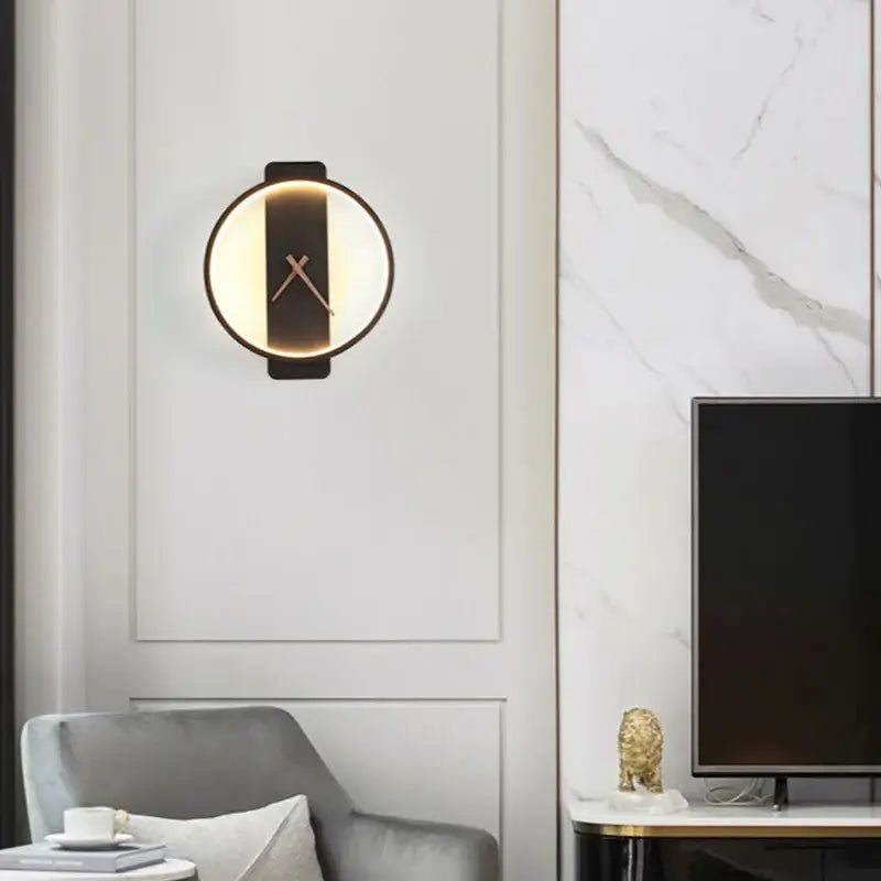 Modern gold circular led wall lamp wall clock bedroom backlight