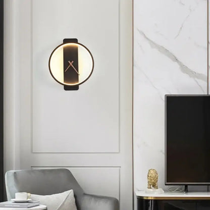 Modern gold circular led wall lamp wall clock bedroom backlight