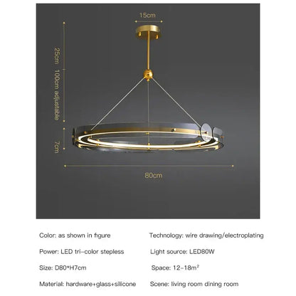 Modern gold circular ring led chandelier dining room pendant light