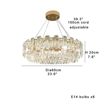 Modern gold clear crystal oval chandelier dining room light