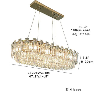 Modern gold clear crystal oval chandelier dining room light