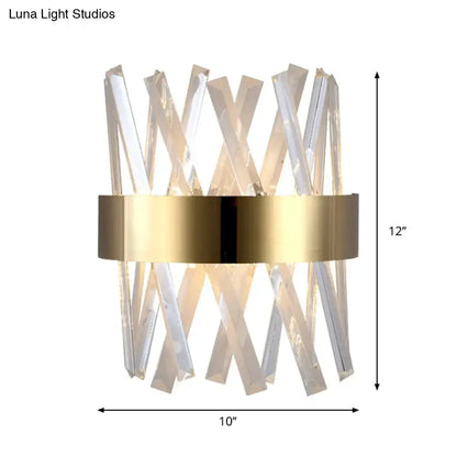 Modern gold clear crystal sconce bedroom wall fixture height 12in