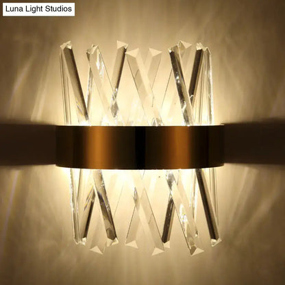 Modern gold clear crystal sconce bedroom wall fixture height 12in