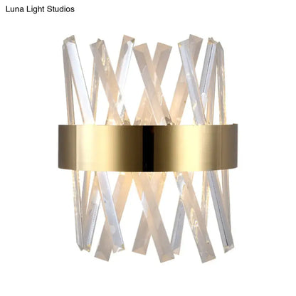 Modern gold clear crystal sconce bedroom wall fixture height 12in