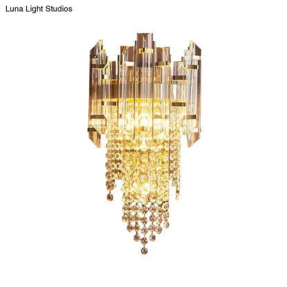 Modern gold clear crystal wall lamp bedroom tiered sconce
