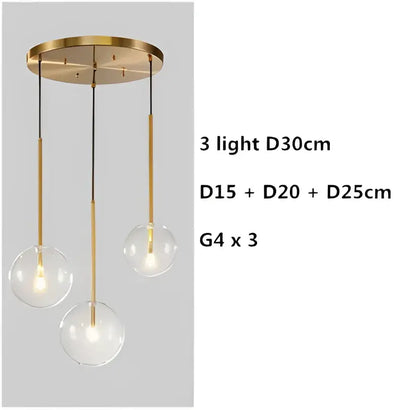Modern gold clear glass globe pendant light dining room