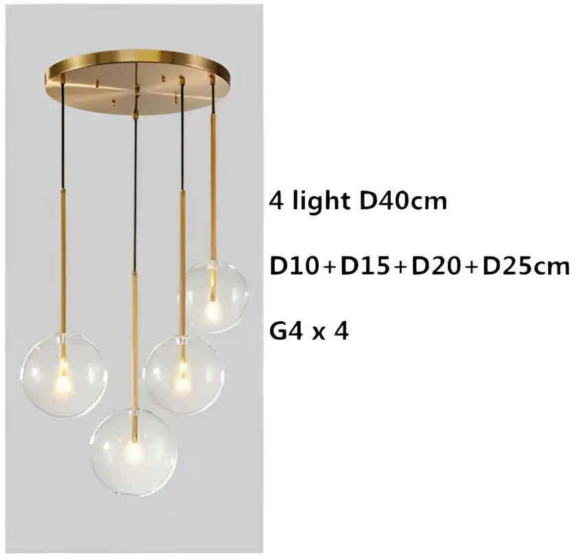 Modern gold clear glass globe pendant light dining room