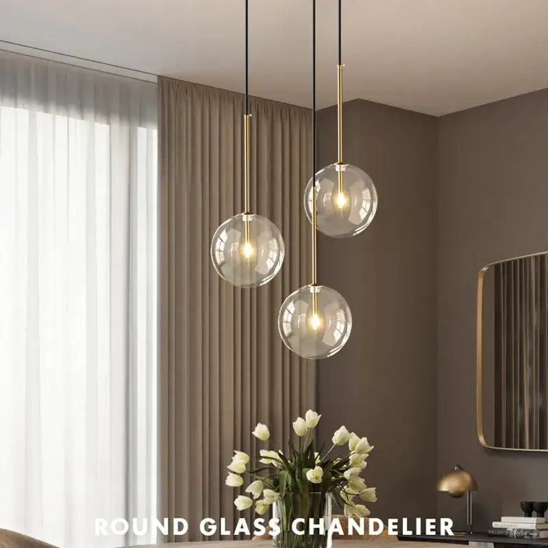 Modern gold clear glass globe pendant light dining room