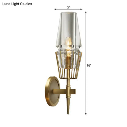 Modern gold clear glass wall lamp bedroom geometric sconce