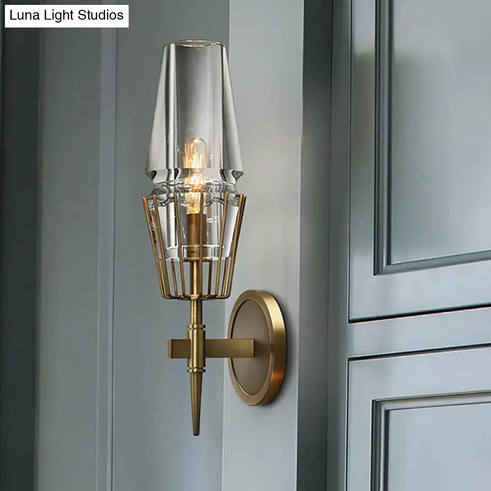 Modern gold clear glass wall lamp bedroom geometric sconce