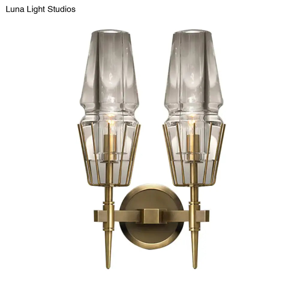 Modern gold clear glass wall lamp bedroom geometric sconce