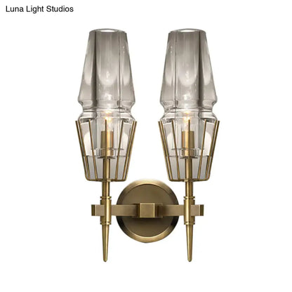 Modern gold clear glass wall lamp bedroom geometric sconce