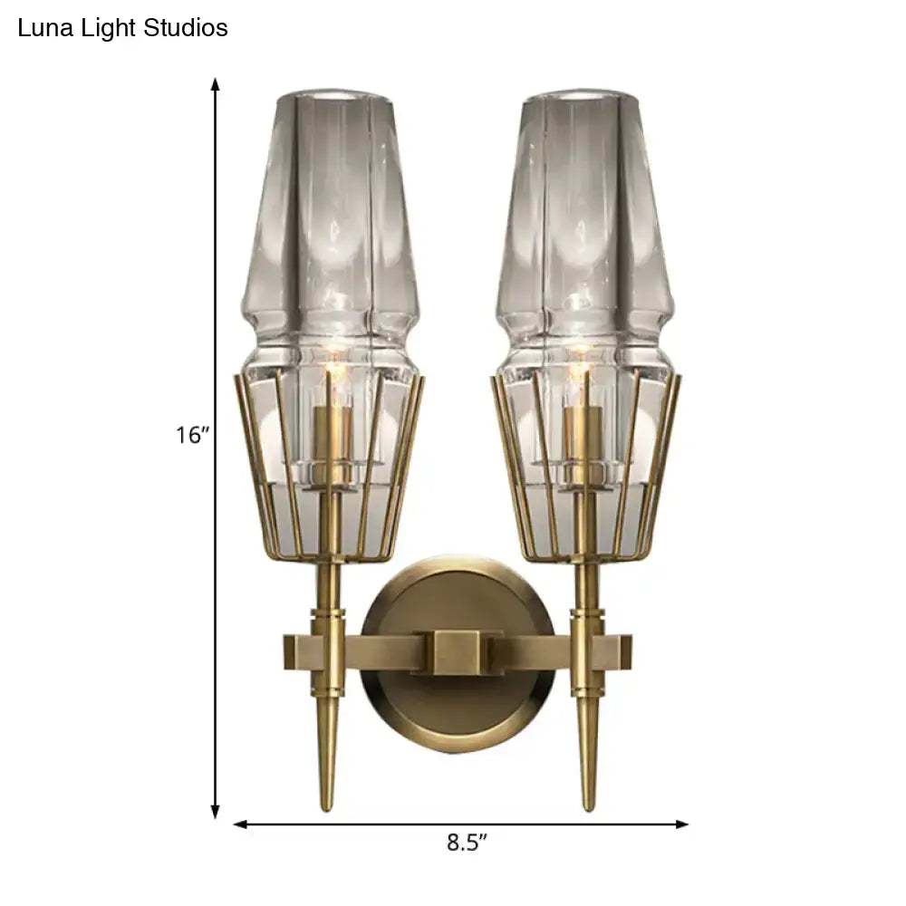 Modern gold clear glass wall lamp bedroom geometric sconce