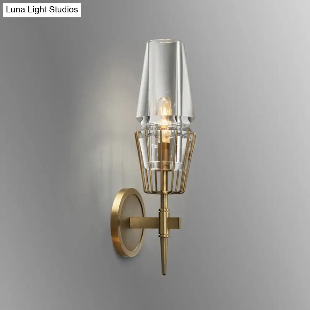 Modern gold clear glass wall lamp bedroom geometric sconce