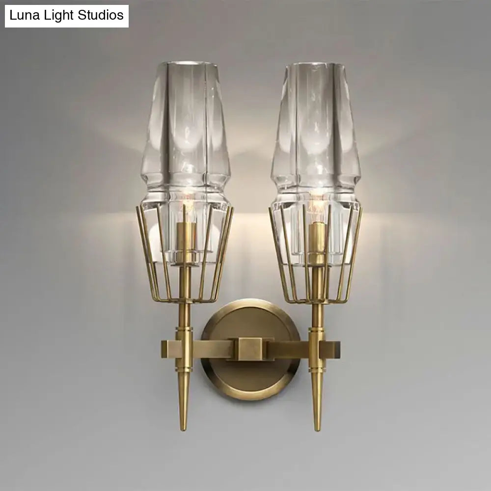 Modern gold clear glass wall lamp bedroom geometric sconce