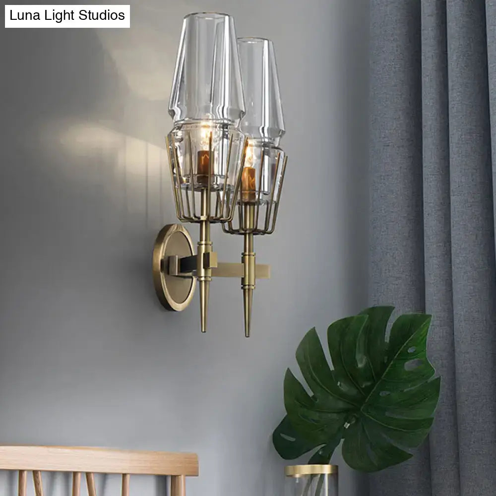 Modern gold clear glass wall lamp bedroom geometric sconce