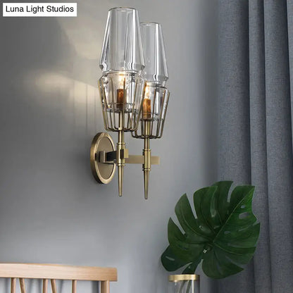 Modern gold clear glass wall lamp bedroom geometric sconce