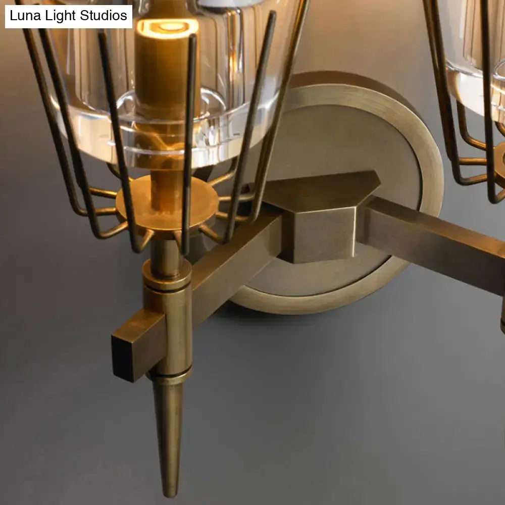 Modern gold clear glass wall lamp bedroom geometric sconce
