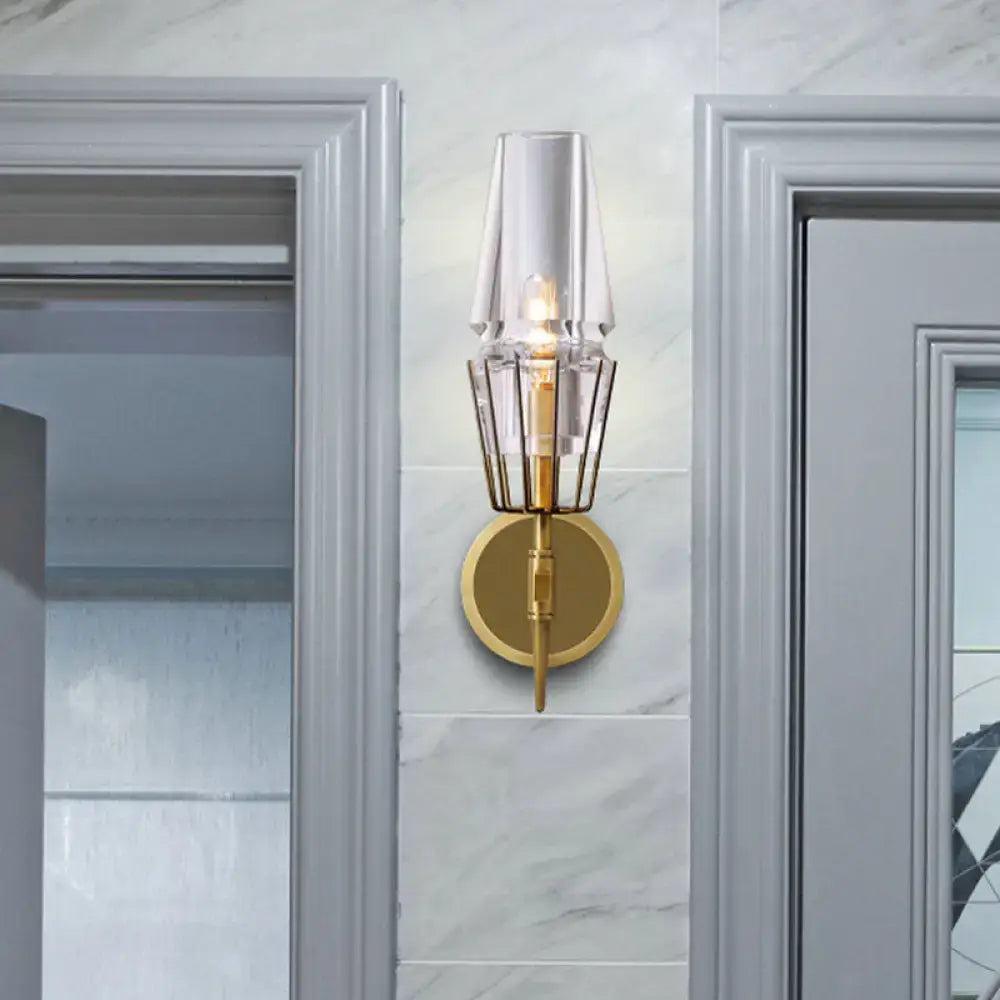 Modern gold clear glass wall lamp bedroom geometric sconce