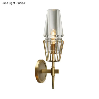 Modern gold clear glass wall lamp bedroom geometric sconce