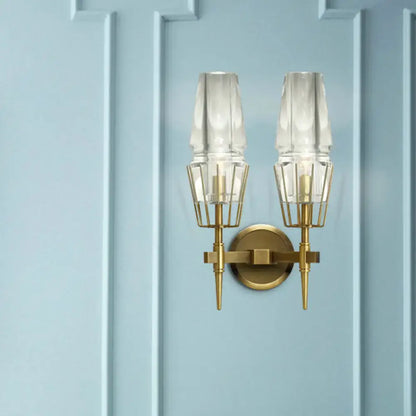 Modern gold clear glass wall lamp bedroom geometric sconce