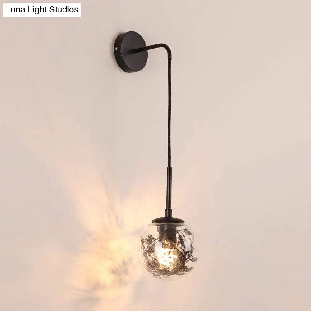 Modern gold clear glass wall light bedroom flower deco cloth