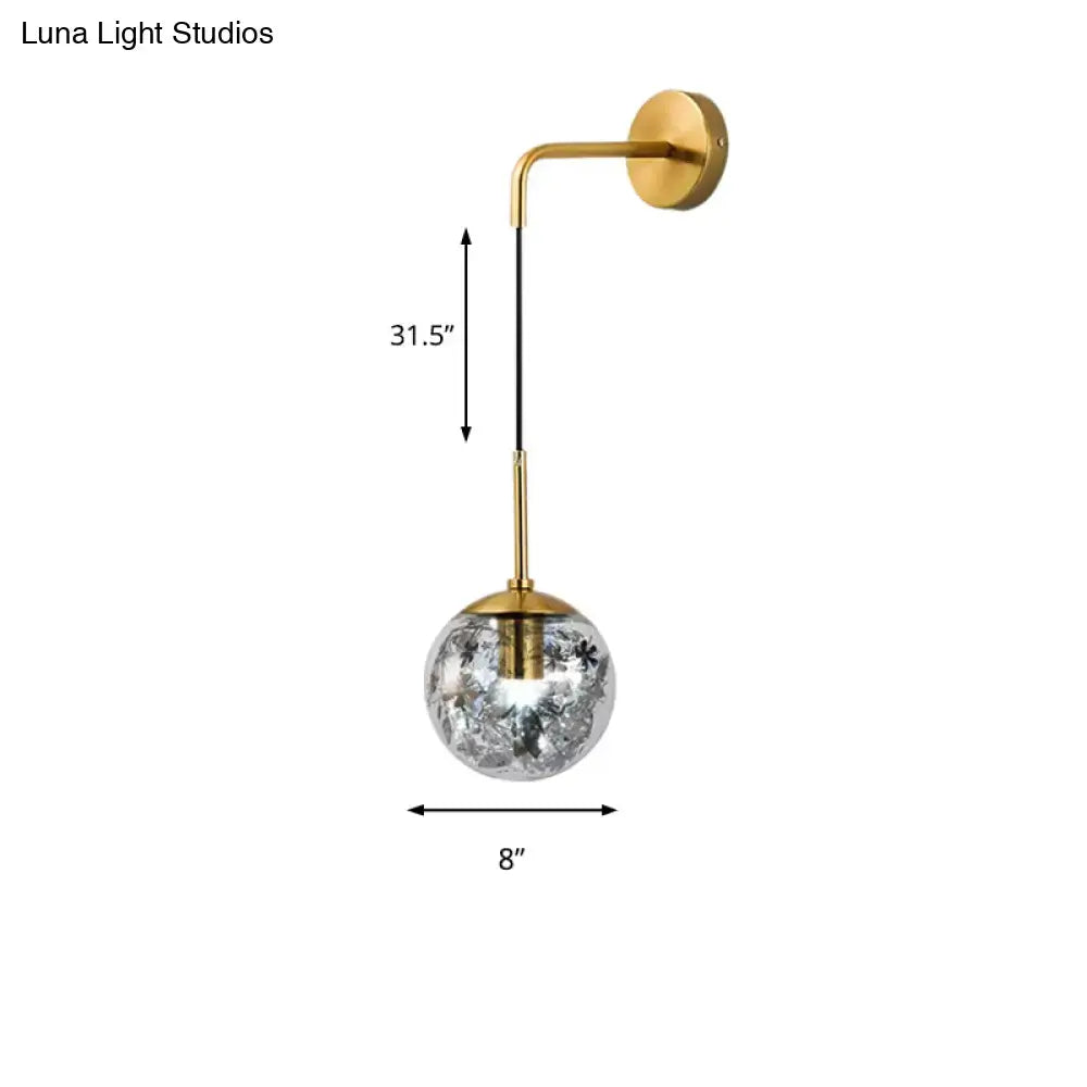 Modern gold clear glass wall light bedroom flower deco cloth